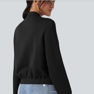 Halara Rounded Neck Long Sleeve Casual Bomber Jacket with Pockets